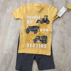 Yellow Graphic Tee and Gray Shorts PJ Set